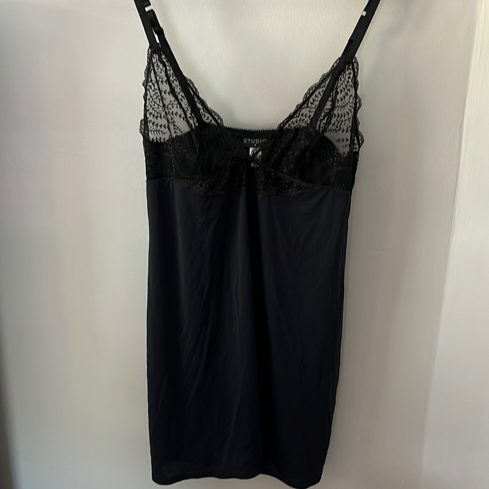 La Perla Black Lace Trim Silk Slip Chemise